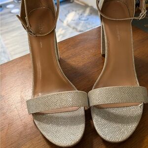 ROHB Block High  Heels Sparkly Silver Sandals Shoes Ankle Straps 4” high Sz 11.5